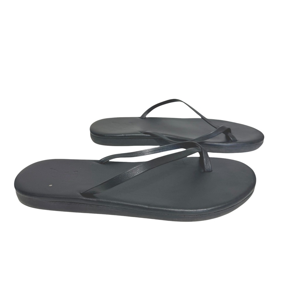 Ancient Greek Sandals Black Leather Thong Minimalist Flat Sandals Size 37